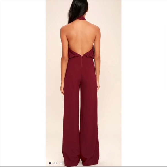 Lulu’s Moment For Life Wine Red Halter Jumpsuit NWT Small - Picture 4 of 11
